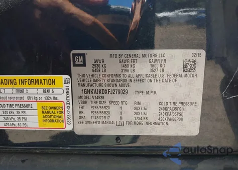 2015 Chevrolet Traverse Ltz z USA, uszkodzony, nr VIN 1GNKVJKDXFJ279029